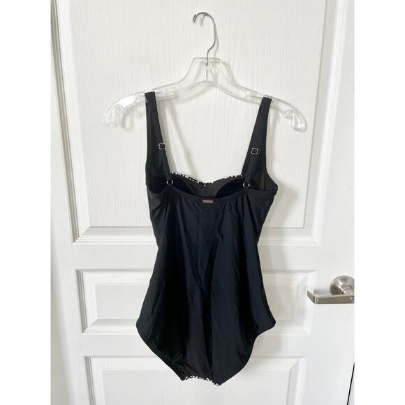 Calvin Klein Square Neck Ruched One Piece Swimsuit Black Size 4 New - Picture 4 of 8
